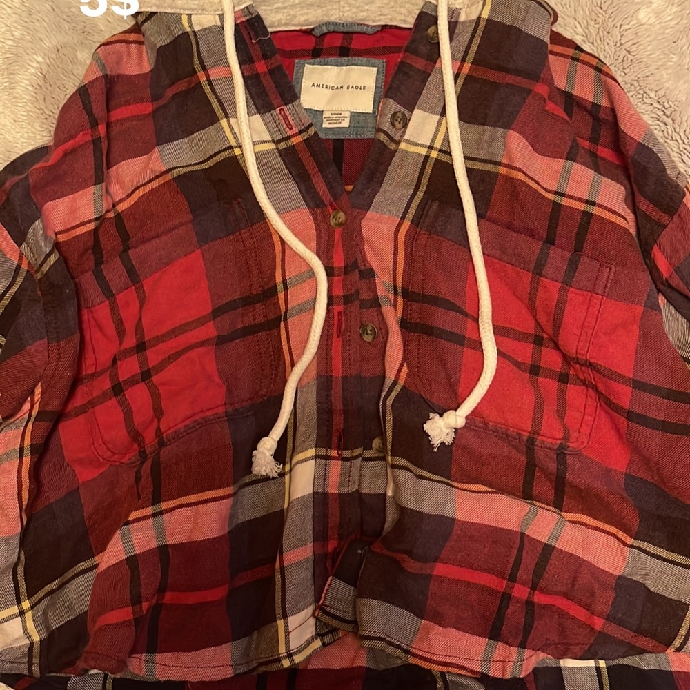 American eagle cropped flannel with hoodie never worn